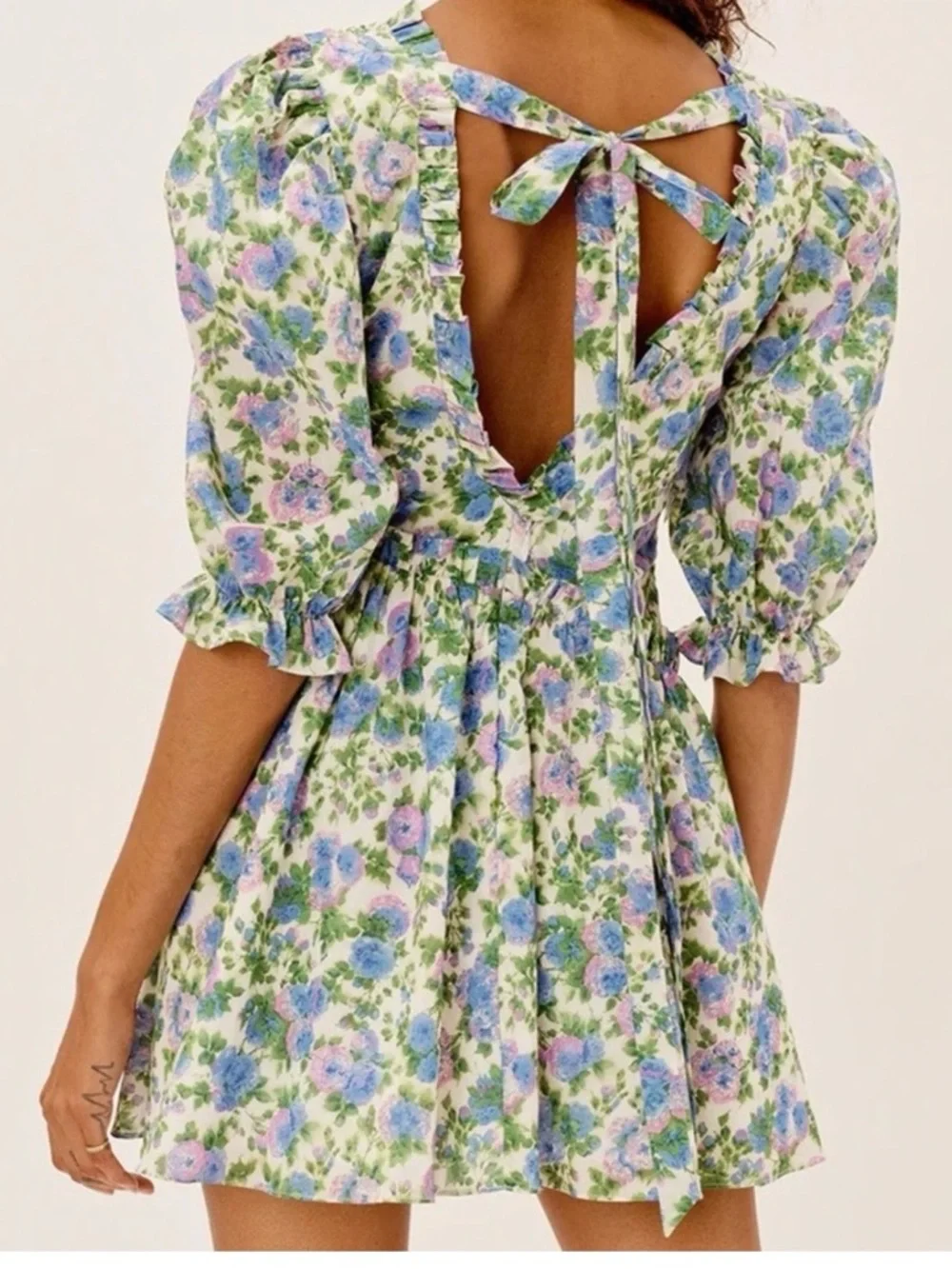 For Love & Lemons Floral 3/4 Sleeve Mini Dress - Picture 6 of 6